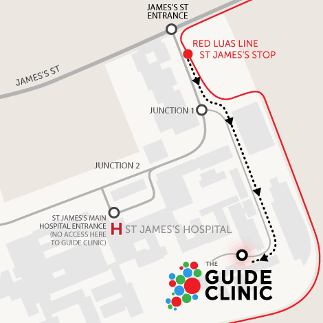 Map of St James's when arriving by luas